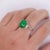 Untreated Grade A 5.87 Carat Cabochon Cut Green Jadeite Jade and Baguette Cut Diamond Three Stone Ring in Platinum Ring....