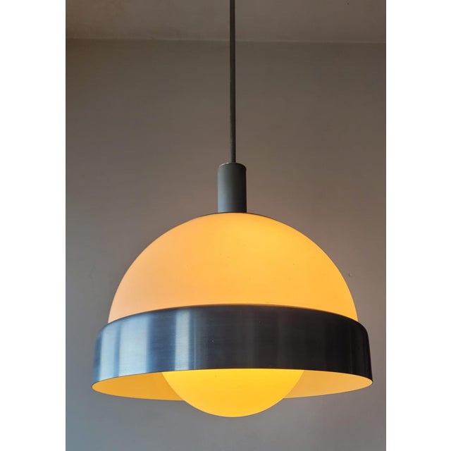 Modern Opal Glass and Metal Chandelier by Pia Guidetti Crippa for Lumi, Italy, 1970s For Sale - Image 3 of 12