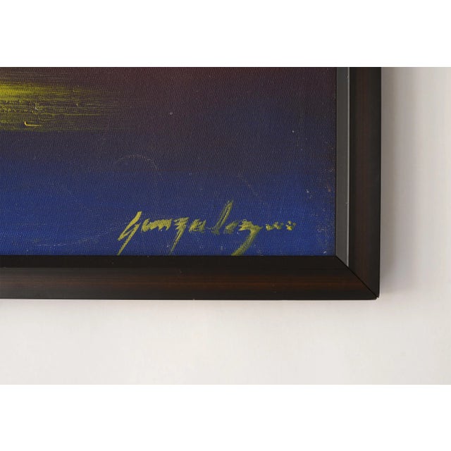 Brown Mid 20th Century "Tropical Seafarer at Moonlight" Landscape Painting, Framed For Sale - Image 8 of 10