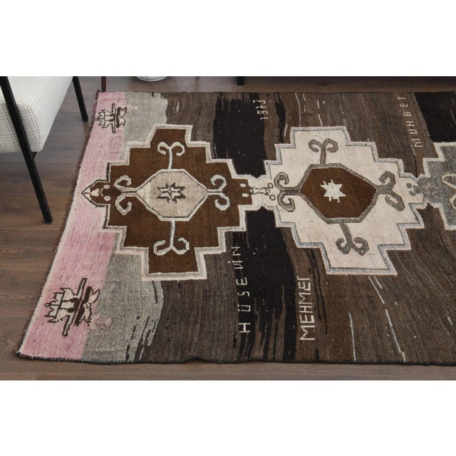 1970s Turkish Hand-Knotted Wool Cotton Brown Runner Rug For Sale In San Francisco - Image 6 of 12