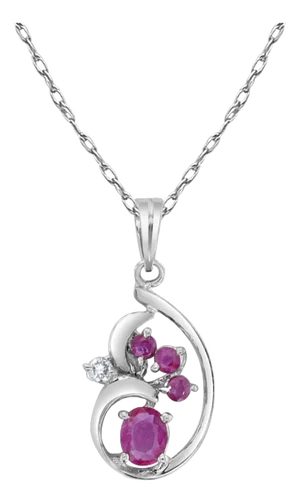 Ruby Cluster Vintage Necklace 14k White Gold 16"