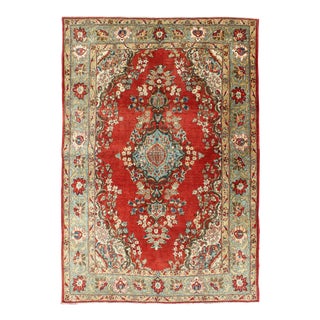 Fine Qum Rug With Red, Light Blue, Light Green, Navy and Brown For Sale