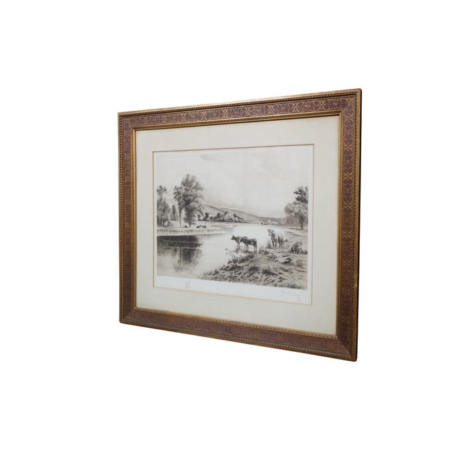 Victorian Antique William De La Montagne Cary Signed Bulls Cows River Landscape Etching For Sale - Image 3 of 12