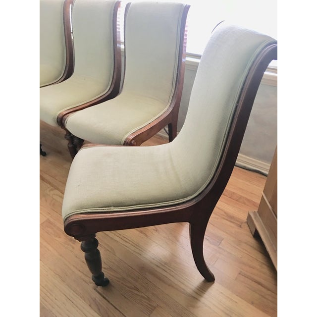 1920s Antique Soft Green Jade Fabric Mahogany Chairs Set Of 4