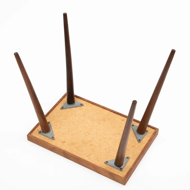 Petite Mid Century Walnut Tile Top Side Table Tabouret Martz Marshall Studios Unmarked For Sale - Image 10 of 13