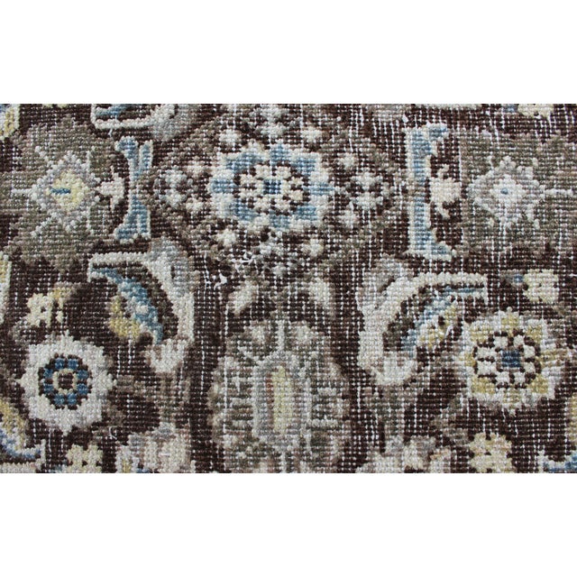 Chocolate Brown Background Antique Persian Tabriz Rug With All-Over Design For Sale - Image 14 of 16