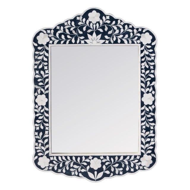 Vivienne 20 in. W x 28 in. H Bone Inlay Vertical Accent Wall Mirror, Navy Blue For Sale In Chicago - Image 6 of 6