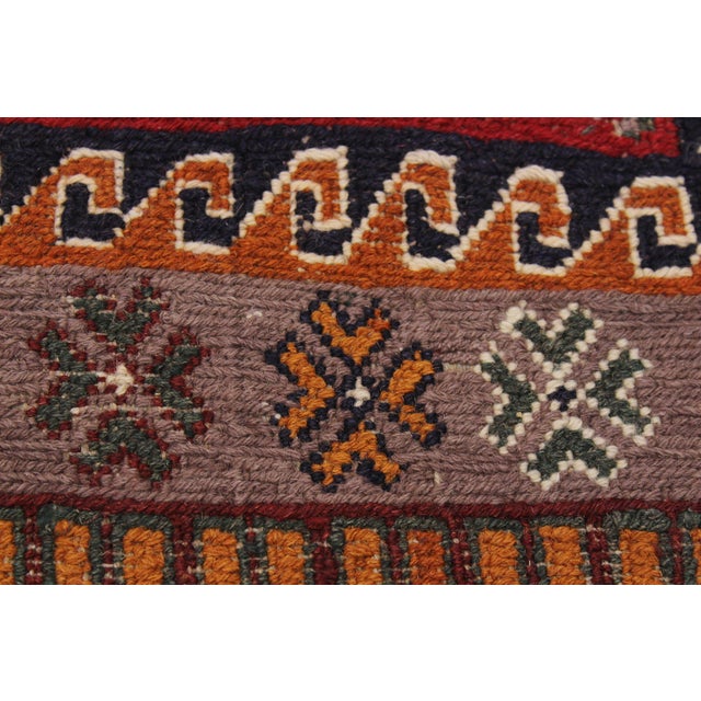 Burgundy Shabby Chic Soumak Rust/Ivory Wool Rug - 6'2'' X 8'0'' For Sale - Image 8 of 10