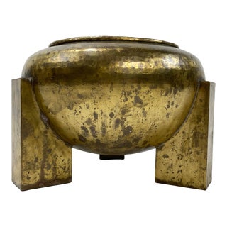 Vintage Modern Hammered Brass Planter Bowl For Sale