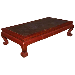 Antique Large Opium Bed Coffee Table With Rattan Insert From 19th Century, China