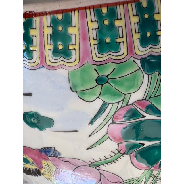 Vintage Chinese Porcelain Jardinière With Cranes & Lotus Motif For Sale - Image 10 of 11