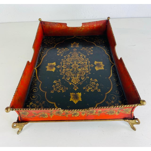 1980s Vintage Hand-Painted Tole Ware Galley Tray For Sale - Image 5 of 10