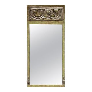 19th Century Italian Baroque Trumeau Mirror, Hand-Carved Green Frame For Sale