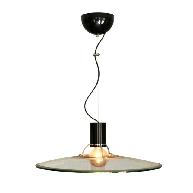 1970s Large Chandelier in Thick Glass, Chrome and Black Lacquered Metal, Italy, 1970s For Sale - Image 5 of 11
