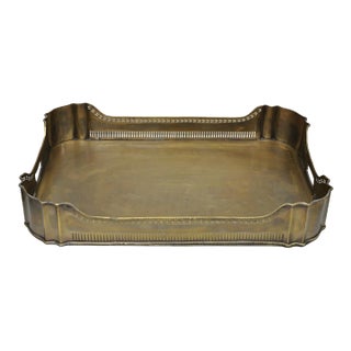 Contemporary Large Burnished Brass Serving Platter Butlers Bar Tray on Feet For Sale