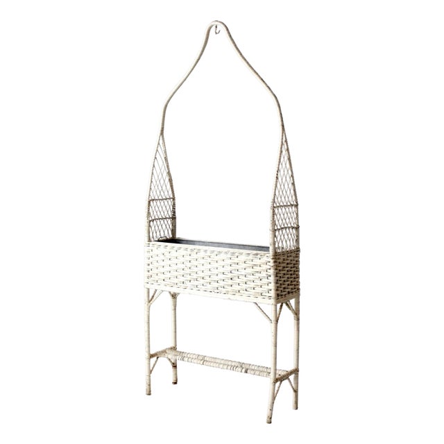 Antique Wicker Planter Basket Stand With Hanging Hook For Sale
