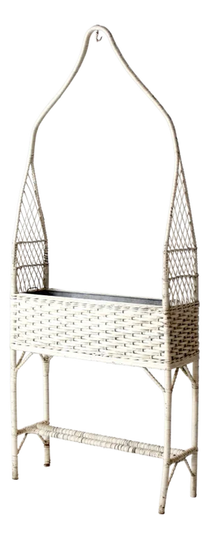 Antique Wicker Planter Basket Stand With Hanging Hook
