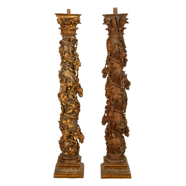 Antique Pair 17th Century Baroque Carved & Gilded Solomonic Columns Italy 1680 For Sale In Portland, OR - Image 6 of 17