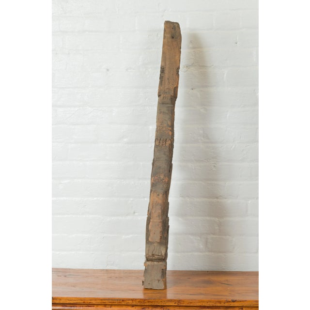 Mid 19th Century Indonesian Carved Wooden Falling Figure Triangular Fragment For Sale - Image 10 of 11