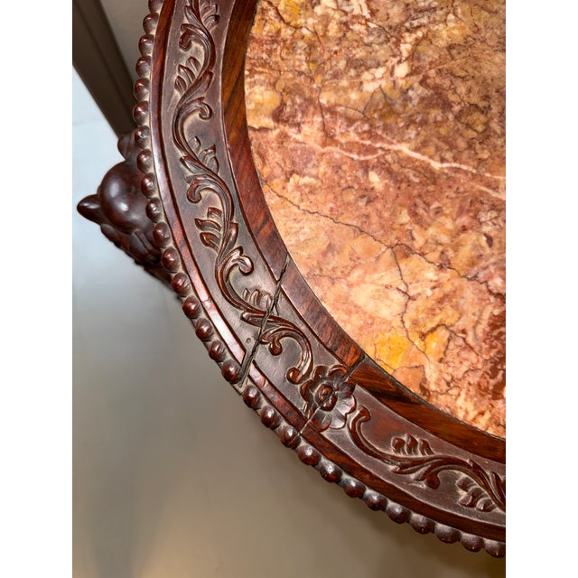 Late 19th Century Chinese Carved Wood Foo Dog and Red Marble Plant Stand/Side Table For Sale In Los Angeles - Image 6 of 10