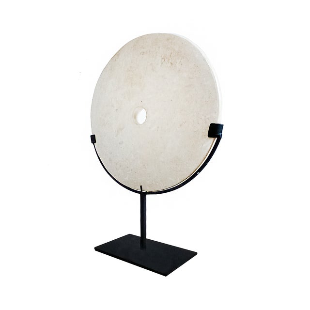 Hand-Carved Indonesian Marble Disk on Stand, 10 Inches For Sale - Image 11 of 15