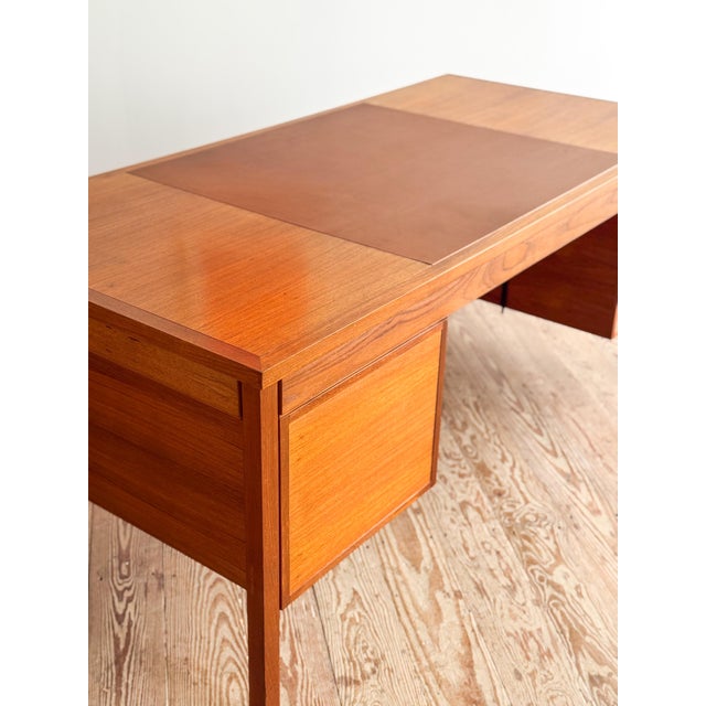 Brown Mid-Century Modern Teak Executive Desk with Leather Inlay, 1970s For Sale - Image 8 of 18