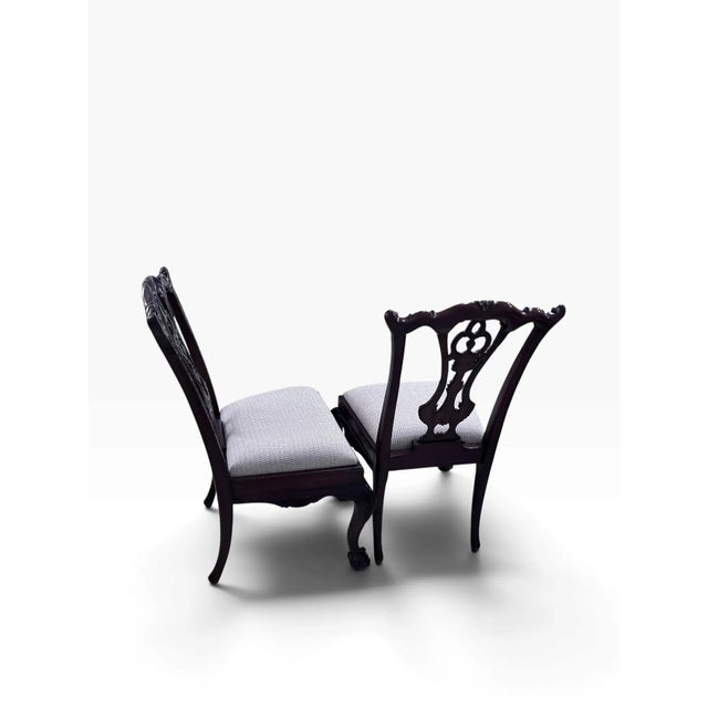 Brown Maitland-Smith Carved Mahogany Chippendale Dining Chairs, Newly Upholstered – Set of 4 For Sale - Image 8 of 11