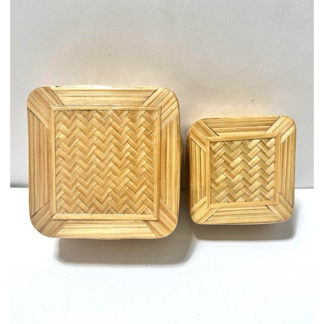 1970s Handwoven Bamboo Trinket Boxes With Red Lining – Set of 2 For Sale In Louisville - Image 6 of 8