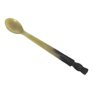 Vintage Carved Natural Horn Scottish Thistle or Pineapple Spoon C For Sale