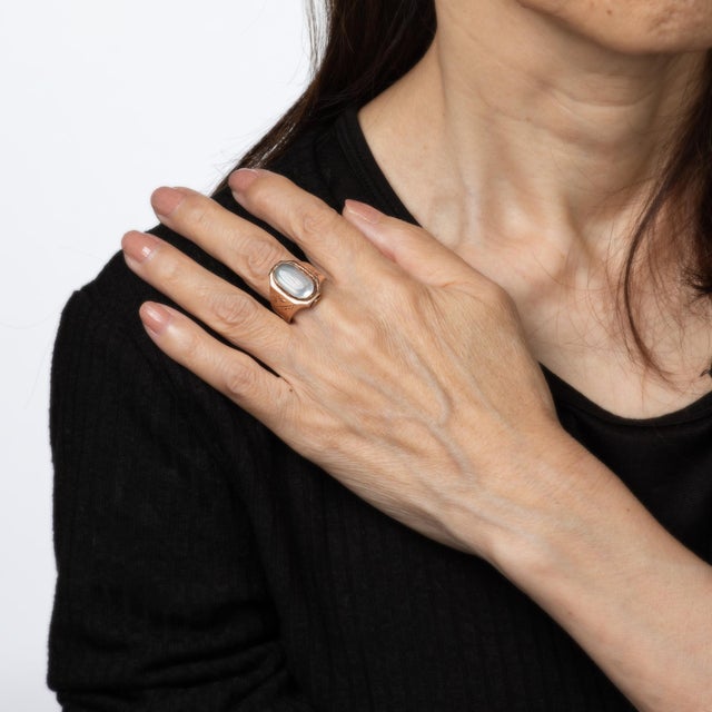 Late 19th Century Antique Victorian Moonstone Ring Sz 6.5 Vintage 10k Rose Gold Fine Jewelry For Sale In Los Angeles - Image 6 of 7