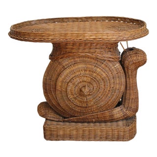 Vintage Wicker Snail Side Drinks Table For Sale