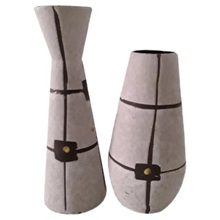 Vintage Ceramic 529 18 & 520 22 Vases in Beige, Brown and Yellow, 1960s, Set of 2 For Sale