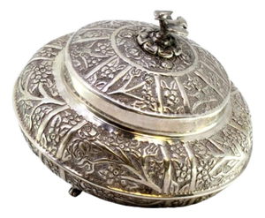 Silver Box with Plant Elements, Dove of Peace, Lid Knob and Feet