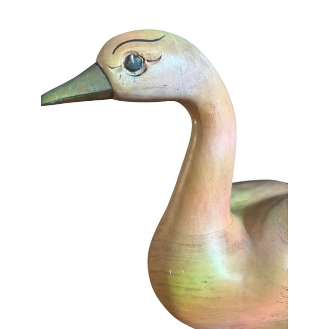 Vintage Mid Century Wood Carved Goose Duck Bird Sculpture Brass Beak Frederick Cooper Style 18”L X 11”H X 7”W
