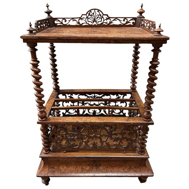 Antique Victorian Burr Walnut English Canterbury Magazine Rack For Sale In West Palm - Image 6 of 8