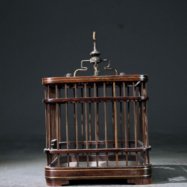 1990s Vintage Chinese Bamboo Cricket Cage With Brass "Five Oxen" Engraved Top For Sale - Image 5 of 9