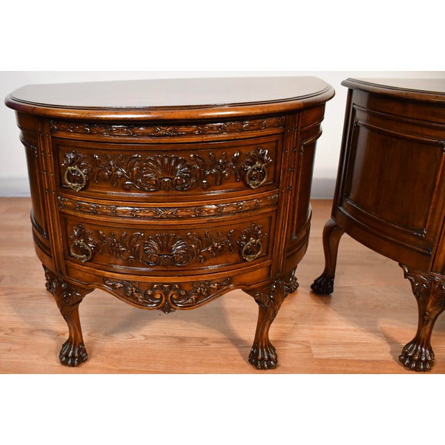 1930s Pair of French Carved Walnut Nightstands / Bedside Tables / Side Tables For Sale - Image 4 of 18