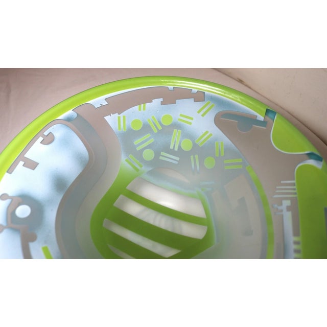 Green Vintage 87 Blown James Parsons Relief Art Deco Art Studio Glass Centerpiece Bowl For Sale - Image 8 of 12