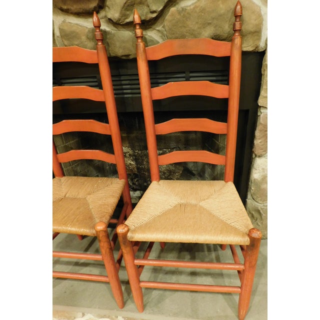 1920s 1920s Pair of Red Ladderback Chairs With Rush Seats For Sale - Image 5 of 18
