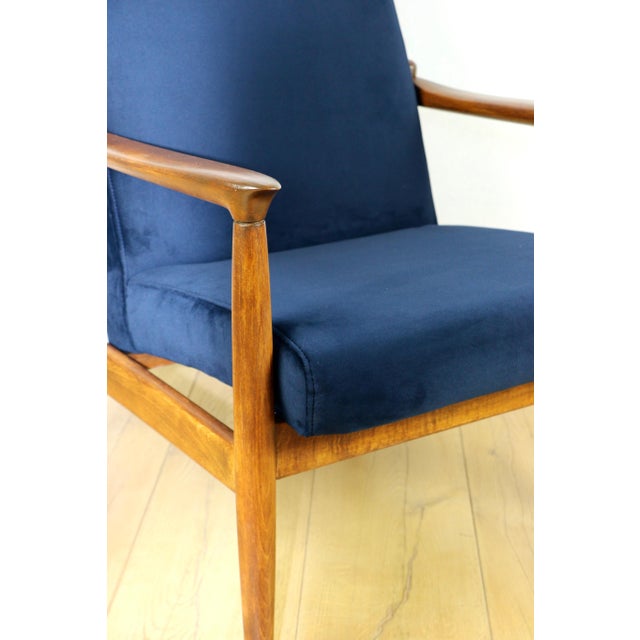 Navy Blue GFM-64 Armchair in Dark Wood from Edmund Homa, 1970s For Sale - Image 11 of 13