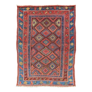 Mid 19th Century Sauj Bulak Kurd Carpet in Soft Colors and Diamond Shapes 4'1 X 5'11 For Sale
