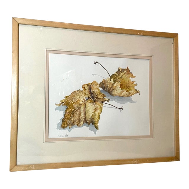 Original Signed R. Skibinski Realistic Fall Leaves Watercolor Painting Realism For Sale