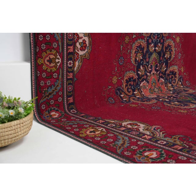 1970s Vintage Persian Handmade Wool 10x12 Red Area Rug For Sale - Image 9 of 11