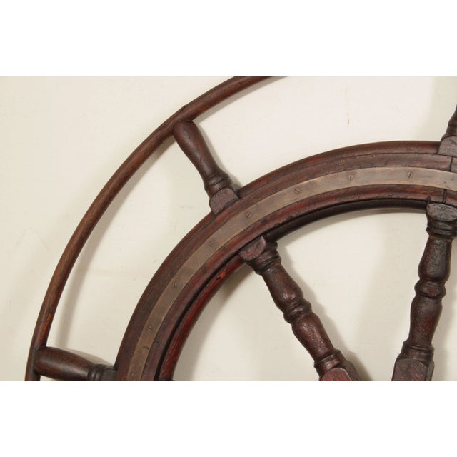 Early 20th Century Antique Nautical 52 Inch Wooden Ships Wheel For Sale - Image 5 of 12