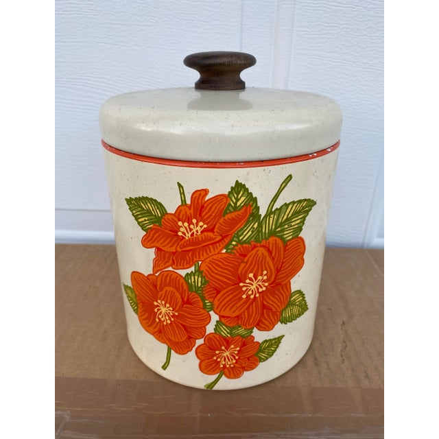 Metal Mid 20th Century Ransburg Floral Tin Canister For Sale - Image 7 of 7