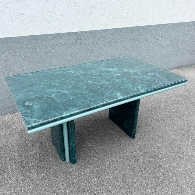 Postmodern Sky Blue and Faux Green Marble Laminate Dining Table For Sale - Image 4 of 12