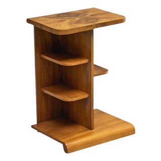 Art Deco Side Table with Shelves in Bookmatched Walnut Veneer, 1920s For Sale