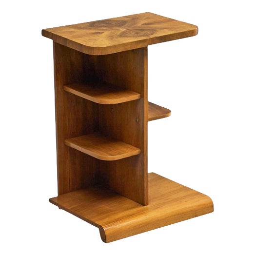 Art Deco Side Table with Shelves in Bookmatched Walnut Veneer, 1920s For Sale