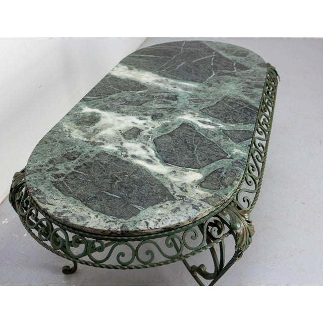French Green Oval Marble Top & Wrought Iron Coffee Table, 1960 For Sale - Image 16 of 17