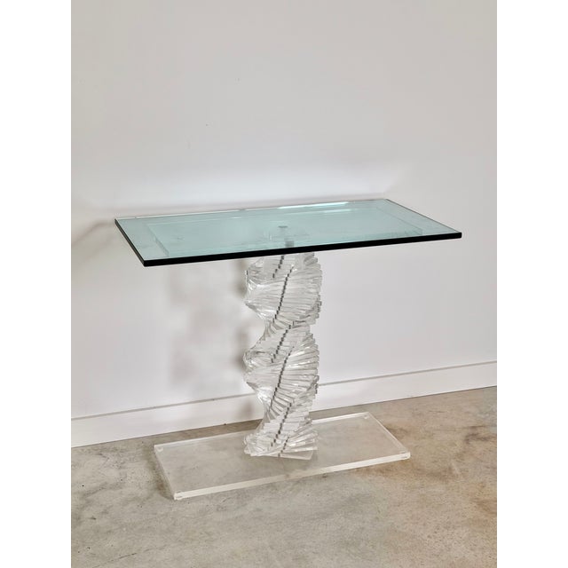 Billy Baldwin Lucite Helix Console Table With Custom Glass Top, Post Modern 1980s Handmade For Sale - Image 4 of 17